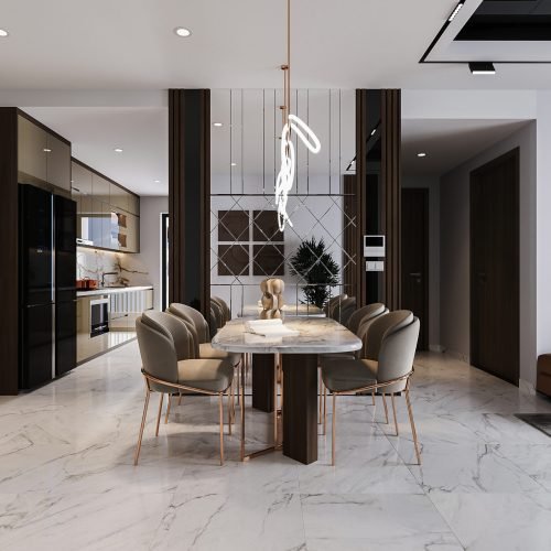 Premium luxury interior of the dining area with luxurious furniture.